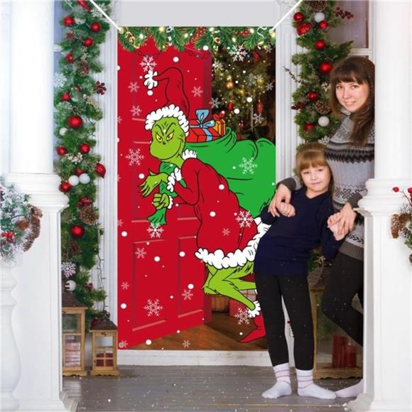 Cover Door Christmas Backdrop for Front Door Decor Party Supplies 70.8x35.4Inch - Picture 6 of 6